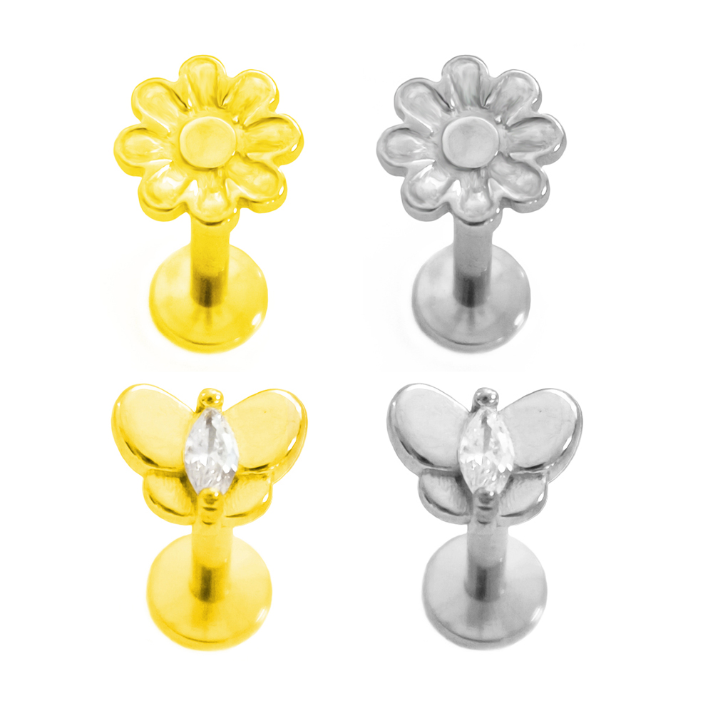 Body Jewelry Flat Back - Flor Labret Piercing Borboleta Tragus, 100%