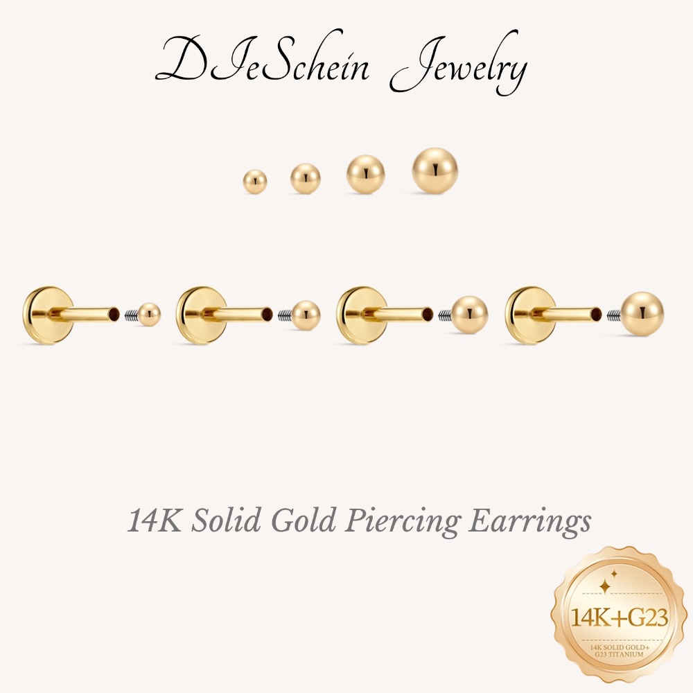 Body Jewelry Flat Back - Brincos Minimalistas em Ouro Sólido 14K