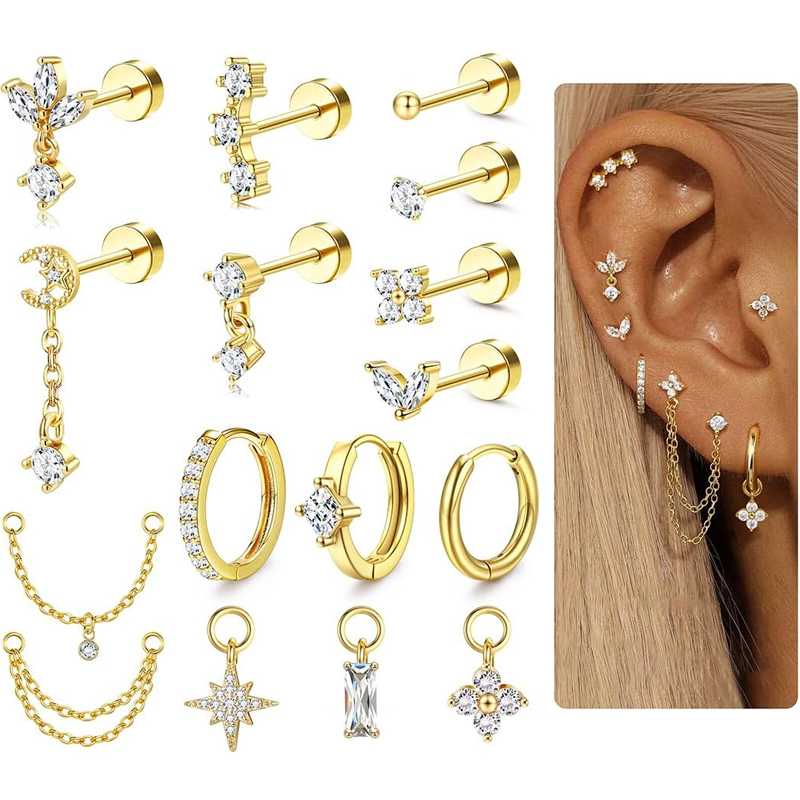 Body Jewelry Flat Back - Brincos de Cartilagem Calibre 16 para