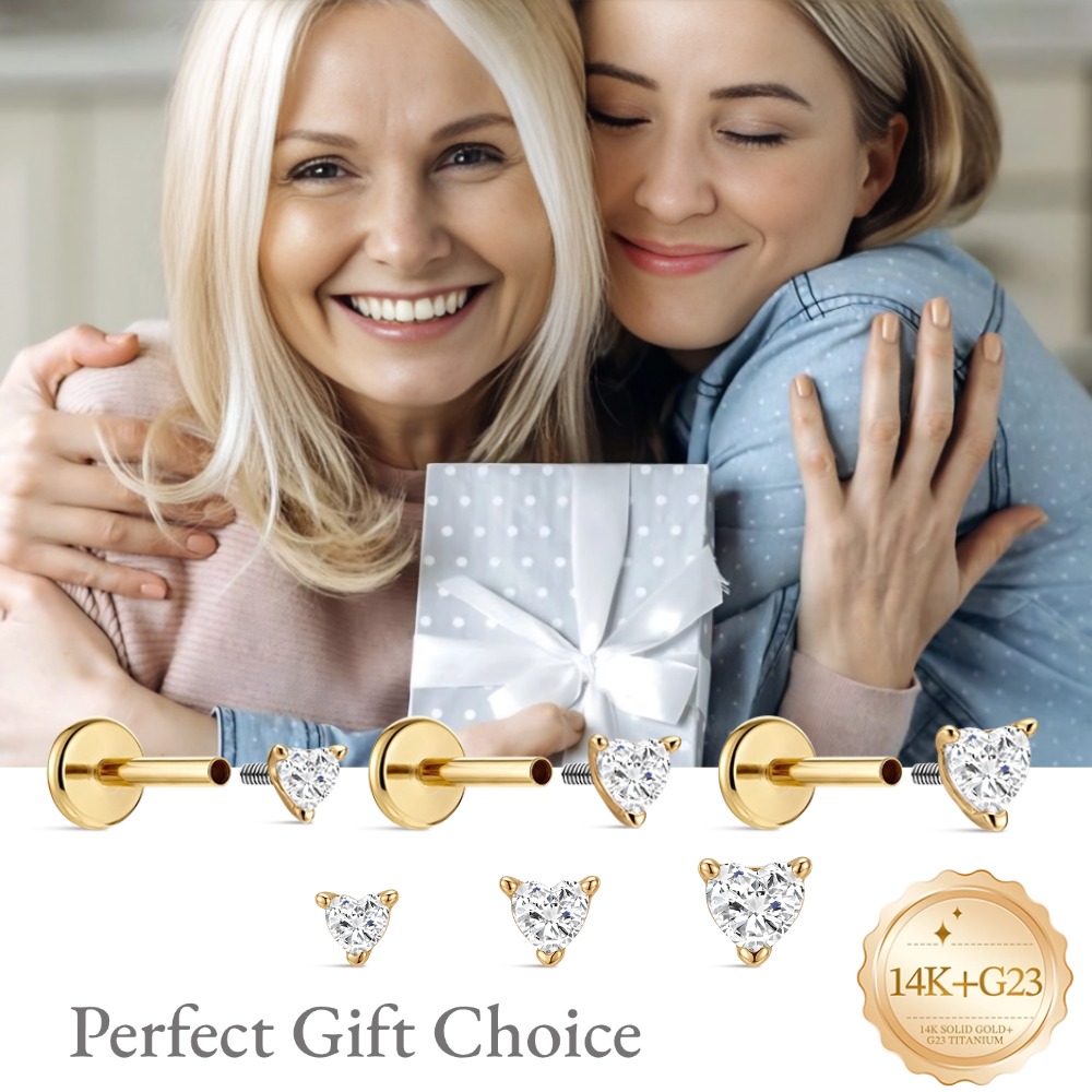 Brincos de Ouro Sólido 14K com - Body Jewelry Flat Back avaliação e preço