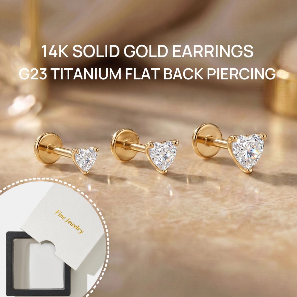 Brincos de Ouro Sólido 14K com - Body Jewelry Flat Back avaliação e preço