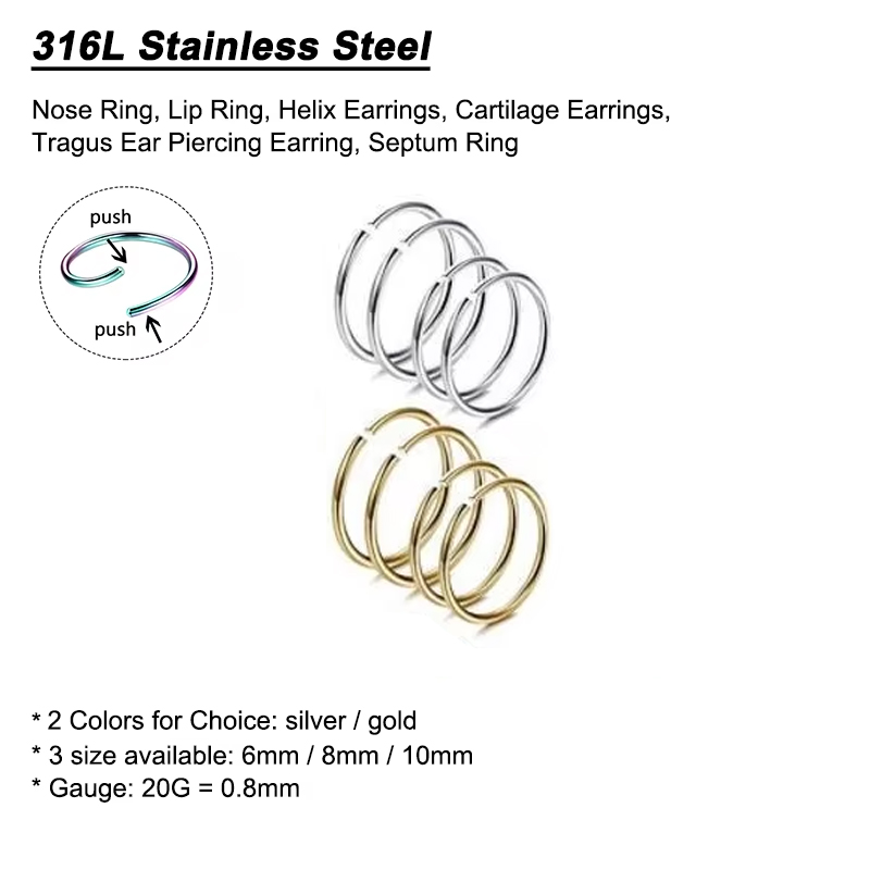 6 peças/lote Argolas Hipoalerg - Body Jewelry Ear avaliação e preço